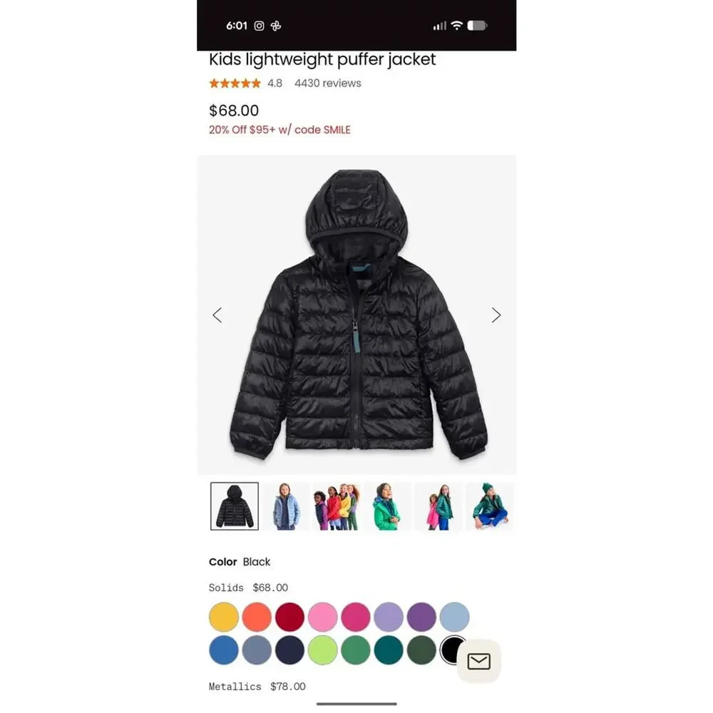 Primary Kids Lightweight Puffer Jacket Size 3